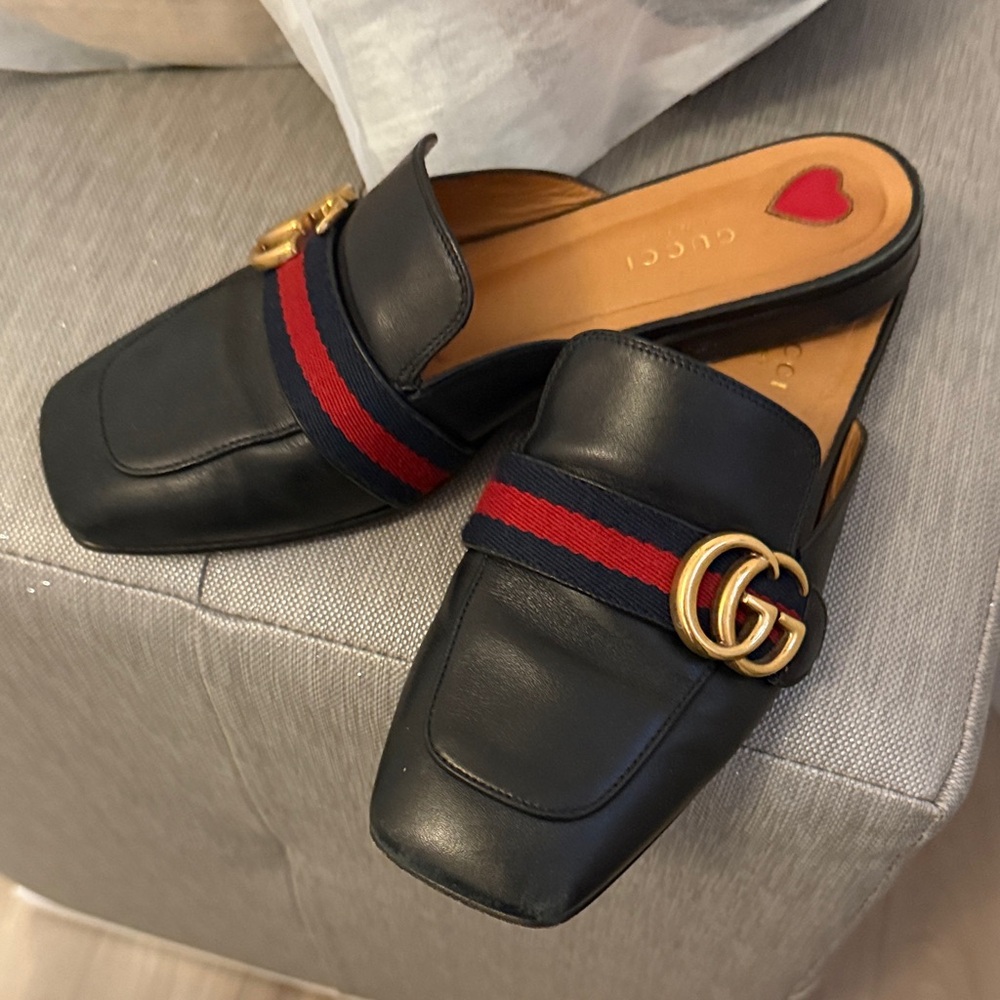 Gucci Women's Black Mules with Red and Blue Accents